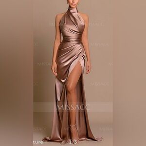 Missacc Women's Satin Backless Gown - Bronze